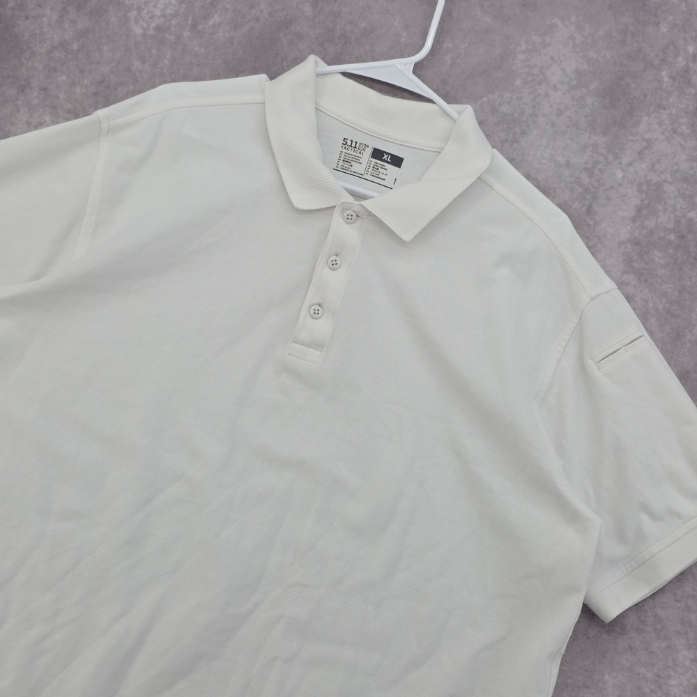 5.11 Tactical Mens XL Short Sleeve Polo Shirt Off White Pen Pocket Pique Knit